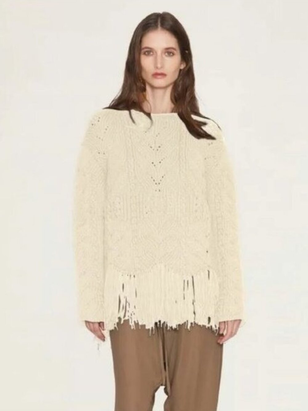 Fil De Vie Mirabel Fringe Wool Sweater Cream Size S